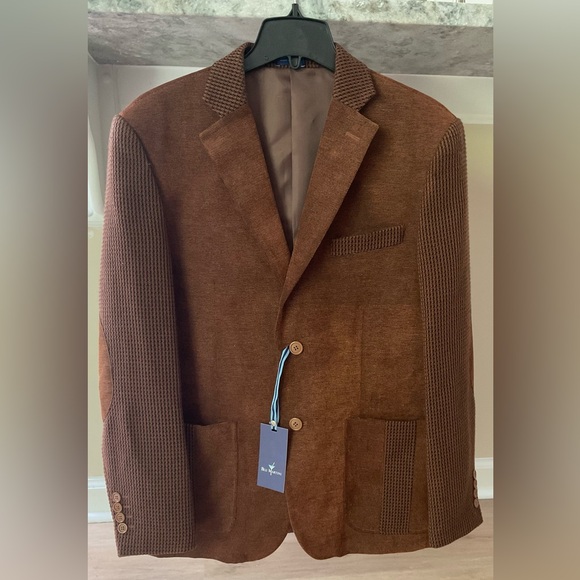 Blu Martini Men's Brown Blazer Jacket Academia Preppy Elbow Patches sz M